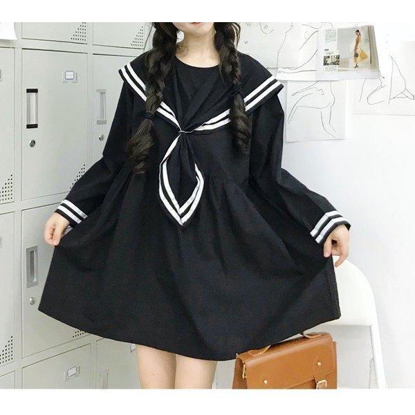 森ガールレディースマリンセーラー風ワンピースチェニックセーラー服ワンピ長袖セーラー衿今だけ 新しい到着