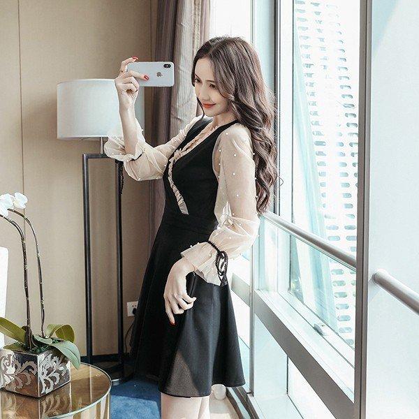 ワンピース レディース 40代 代 春夏 きれいめ 長袖 レースワンピース Vネック チュニック 大きいサイズ 体型カバー 韓国風 おしゃれ 着痩せ 上品 通勤 新品 高級ブランド