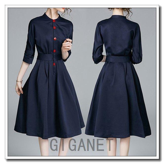 タイムワンピースレディース膝丈ワンピース七分袖きれいめワンピースaラインシャツワンピース秋新作大人上品通勤着痩せオシャレ 即納