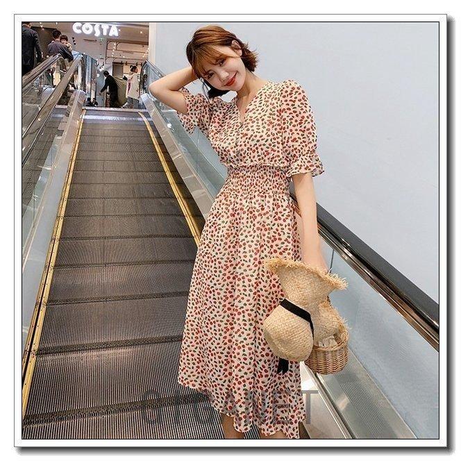 ワンピースレディース40代きれいめおしゃれ着痩せ半袖春夏ミモレワンピースワンピース夏服vネック花柄シフォンワンピ腰括れaライン上品30代 海外 正規品