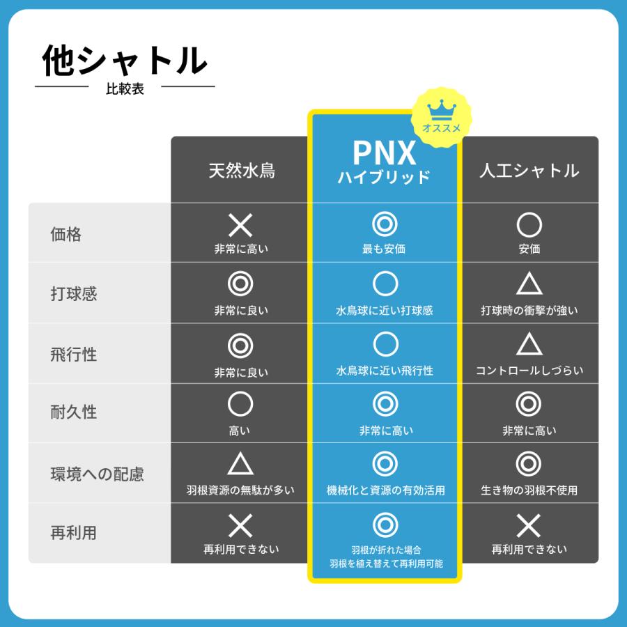 バドミントン シャトル PNX ハイブリッド 練習用 ガチョウ羽根 1ダース