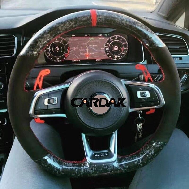 CARDAK-フォルクスワーゲンゴルフ7,MK7,GTI,R,VWポロ,シロッコ,2015-2016用のブラックスエードレザーステアリングホイールカバー｜apakore｜30