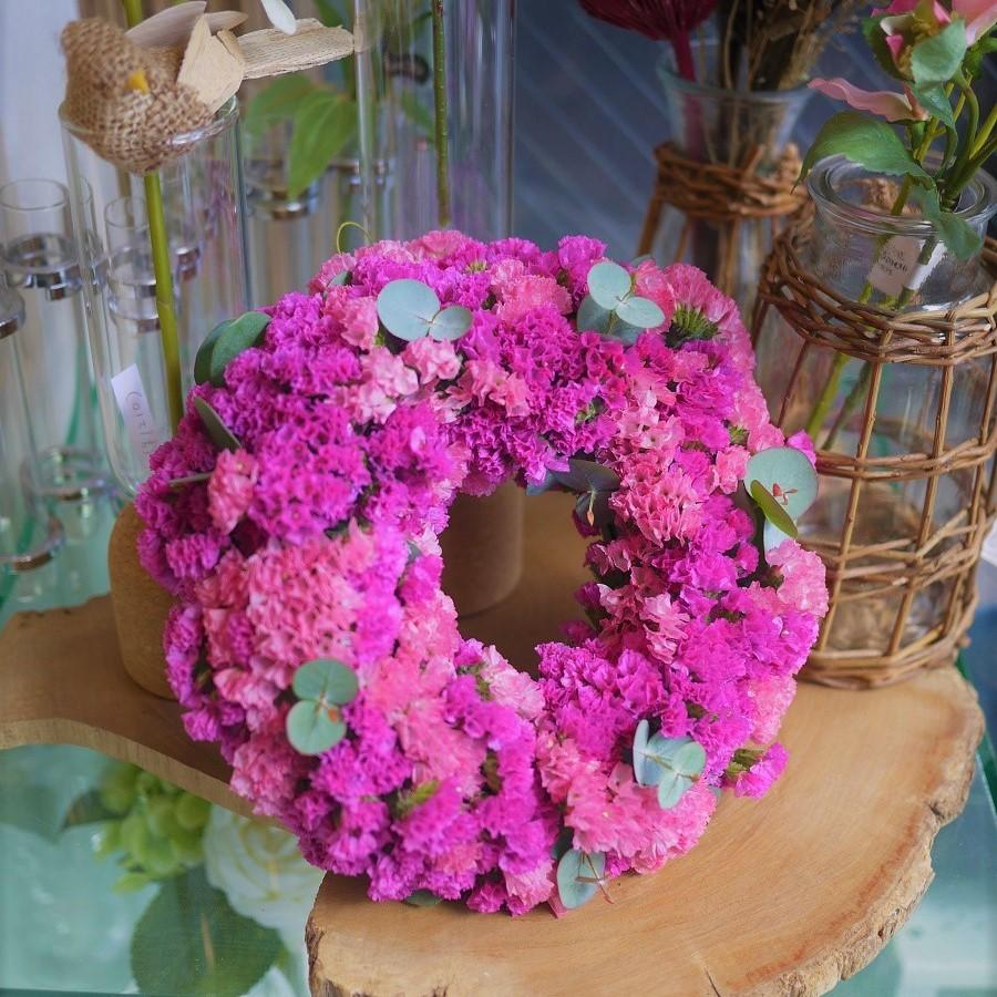 スターチスのドライになるリース＊花 ギフト 開店祝 誕生日 送別 歓送