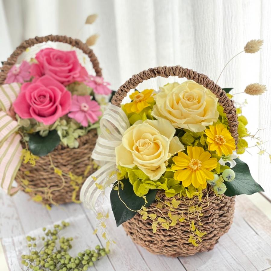 プリザーブドフラワーフラワーバスケットイエロー ピンク☆花 ギフト