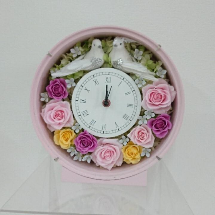 プリザーブドフラワー 鳩花時計サクラ色 開店祝 生まれ落ちる日 送別 歓送迎会 送別 卒 一緒になる 祝賀会 不死化日 差し上げ物 母の日 父の日 敬老の日 プリザーブドフラワー-花、ガーデニング