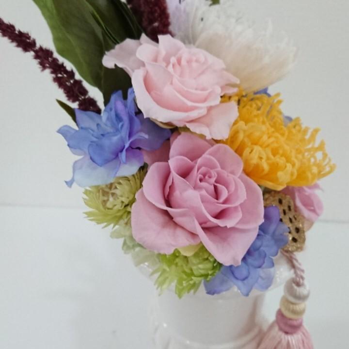 ☆493 お花畑のような優しい仏花　一対　タッセル付　プリザーブドフラワー 入荷中 ☆493 お花畑のような優しい仏花 一対 タッセル付
