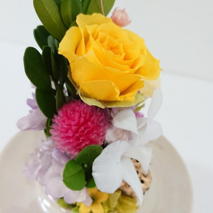プリザーブドフラワー仏花ミニドームイエロー★花 贈り物 供物 お供え お供え花 お悔やみ 花 法事 四十九日法要 命日 喪中見舞い |  | 03