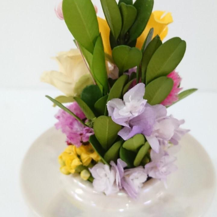 プリザーブドフラワー仏花ミニドームイエロー★花 贈り物 供物 お供え お供え花 お悔やみ 花 法事 四十九日法要 命日 喪中見舞い |  | 04