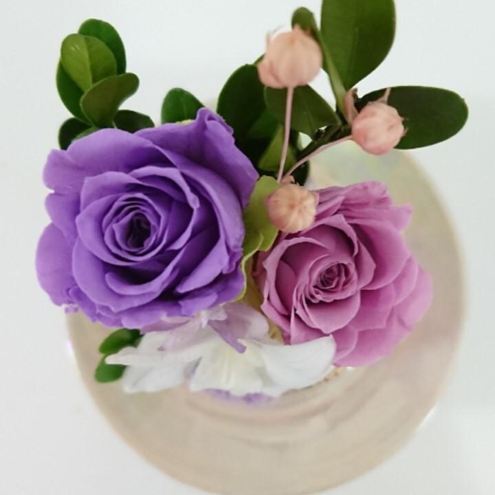プリザーブドフラワー仏花ミニドームパープル★花 贈り物 供物 お供え お供え花 お悔やみ 花 法事 四十九日法要 命日 喪中見舞い |  | 05
