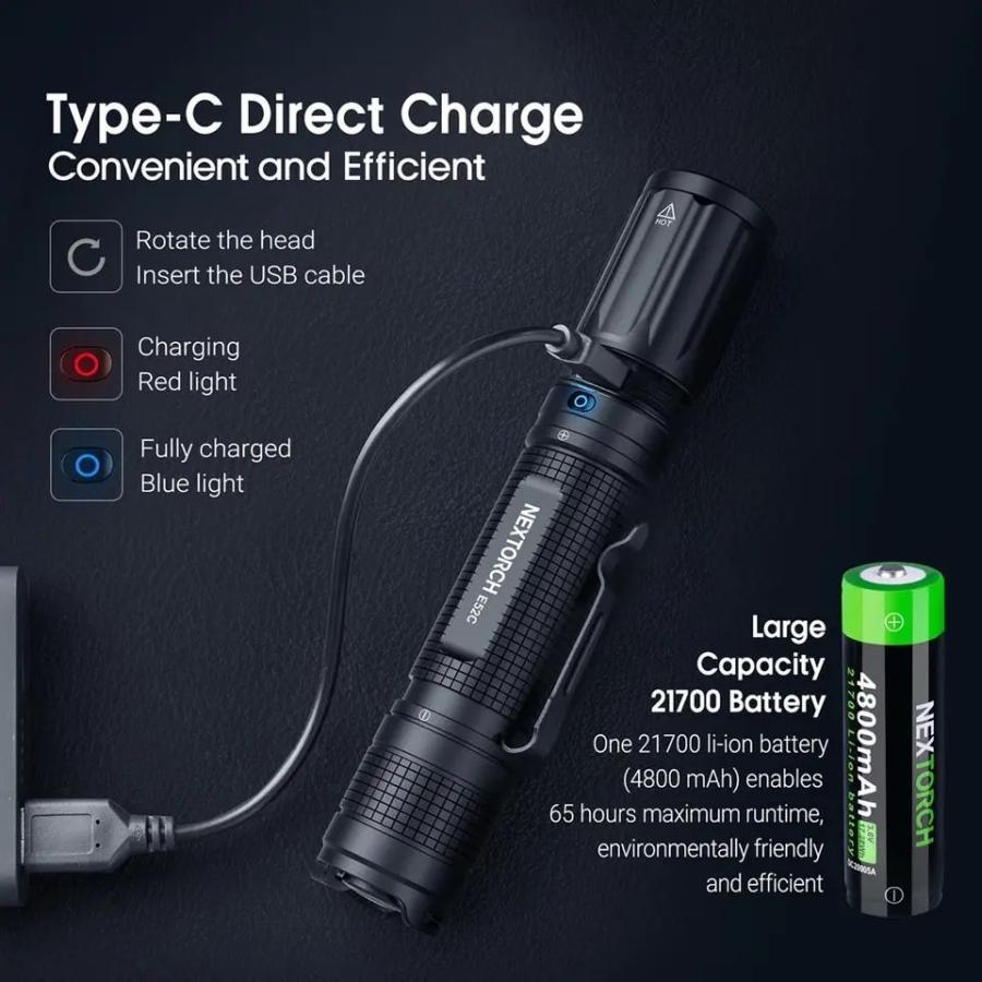 Nextorch E52C Flashlight 3000ルーメン NEXTORCH E52C Flashlight – 3000 Lumen EDC Tactical Light