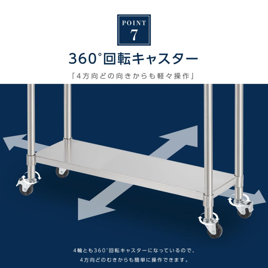 日本製 ステンレス製 業務用 キャスター付き 3段タイプ 奥450×高さ850mm 置棚 作業台棚 ステンレス棚 カウンターラック キッチンラック 二段棚 kot3ca850の画像