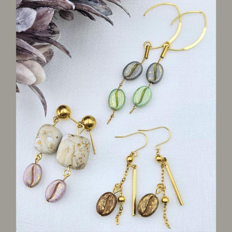 4個］コーヒー豆 アクリル ビーズ ［ ピンク ］ アクセサリー パーツ 