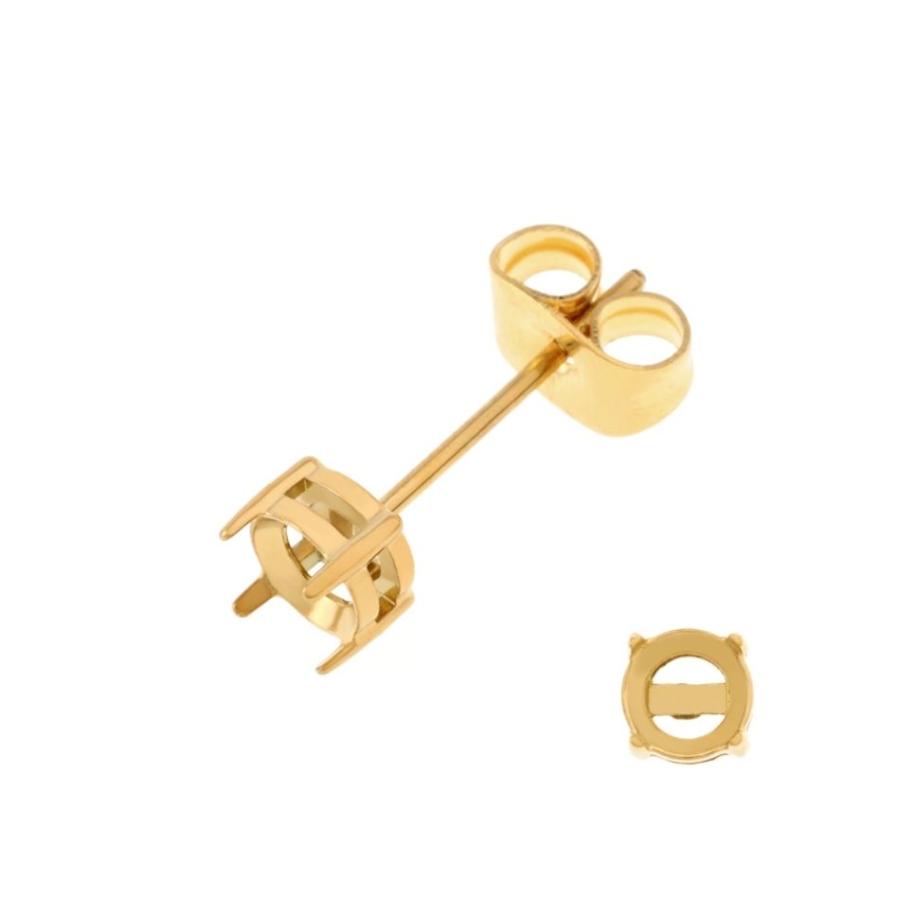 純金ピアス4個 4個] * 石枠 爪留め ピアス 4mm ［ ゴールド 金 ］ キャッチ付き