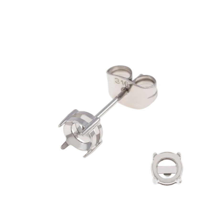 4個] * 石枠 爪留め ピアス 4mm ［ 銀 シルバー ］ キャッチ付き