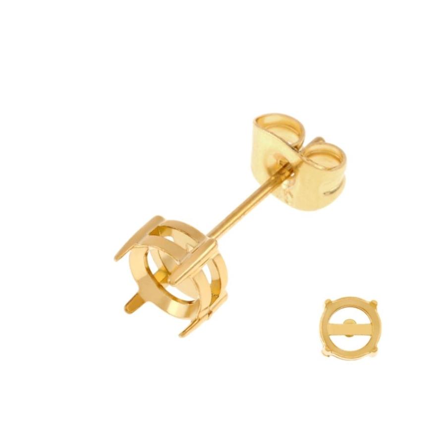4個] * 石枠 爪留め ピアス 5mm ［ ゴールド 金 ］ キャッチ付き