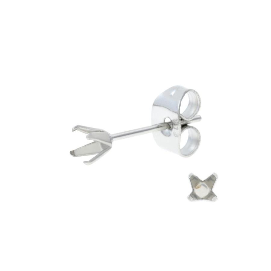 10個] 四つ爪 台座 ピアス 4mm ［ 銀 シルバー ］ キャッチ付き