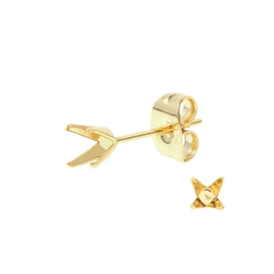10個] 四つ爪 台座 ピアス 5mm ［ ゴールド 金 ］ キャッチ付き