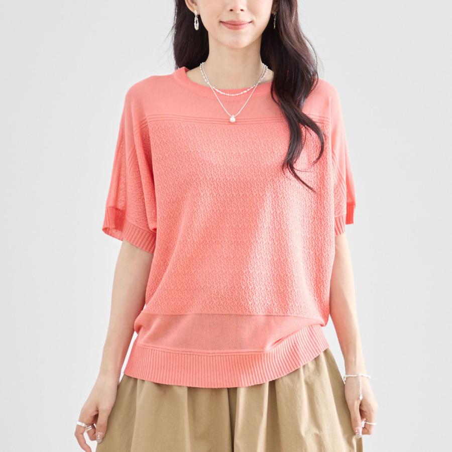 TRUBE シアー切替サマーニットトップス【M~L】コーラル : 銀座