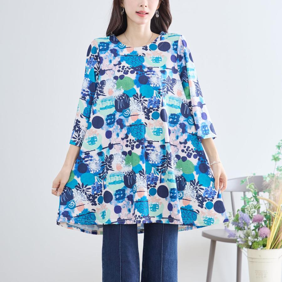 【美品】TOKUKO1erVOL アートプリント 魚　五分袖チュニック 魚プリント 青 五分袖チュニック - メルカリ