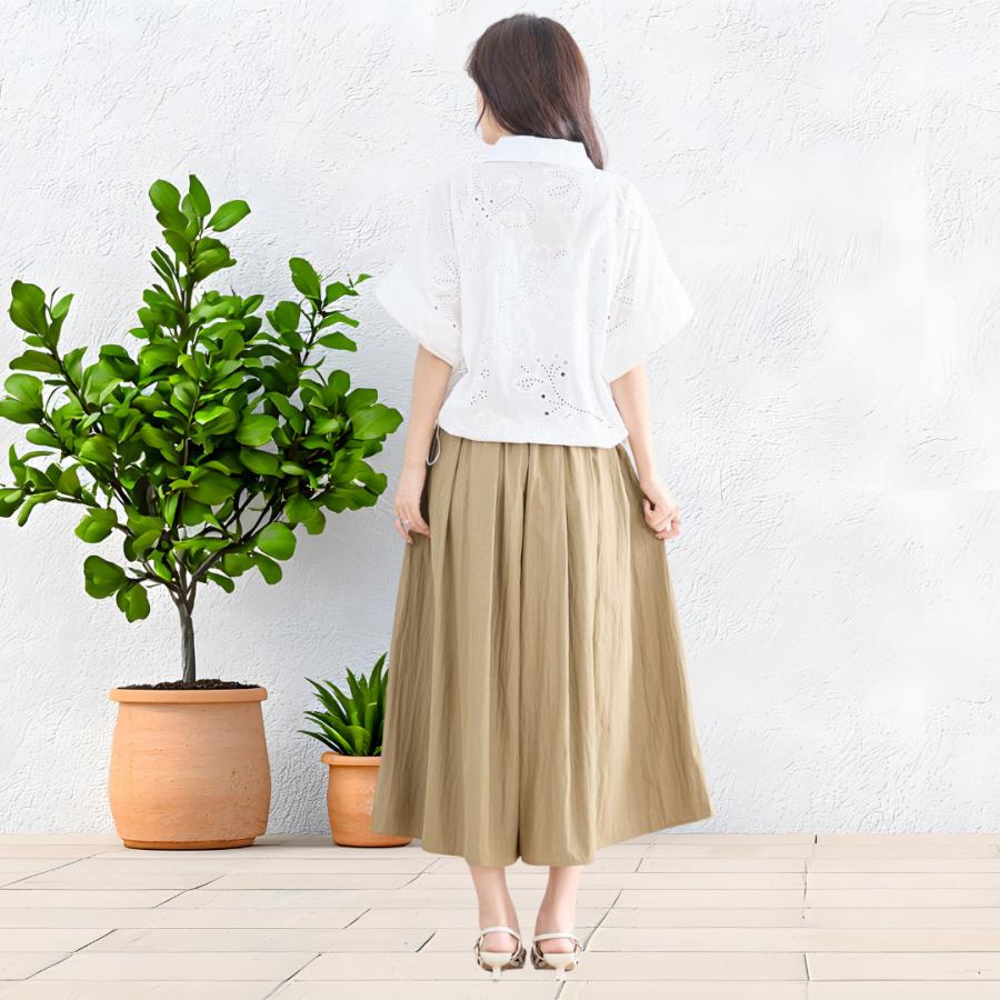 ガウチョパンツ風 S-LL/体型カバー】オンオフ兼用 ベルト風ガウチョパンツ（6～9分