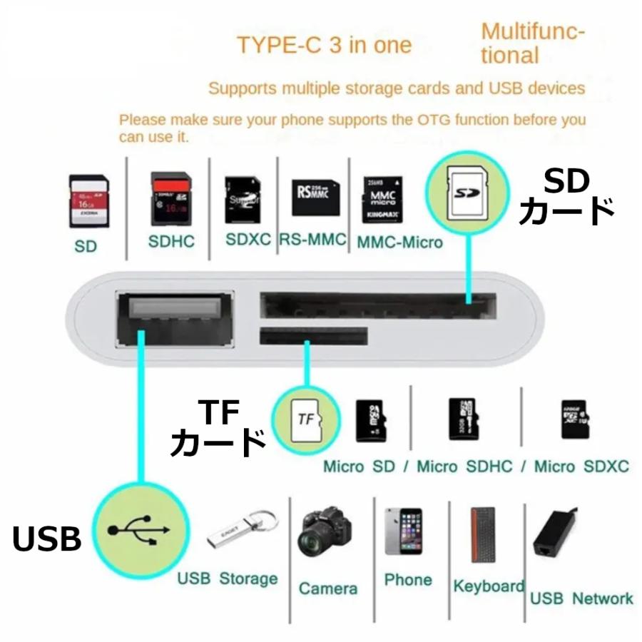 type-c カードリーダー 3in1 SDカードリーダー TFカードリーダー USB タイプC パソコン macbook huawei samsung xiaomi 送料無料 |  | 02