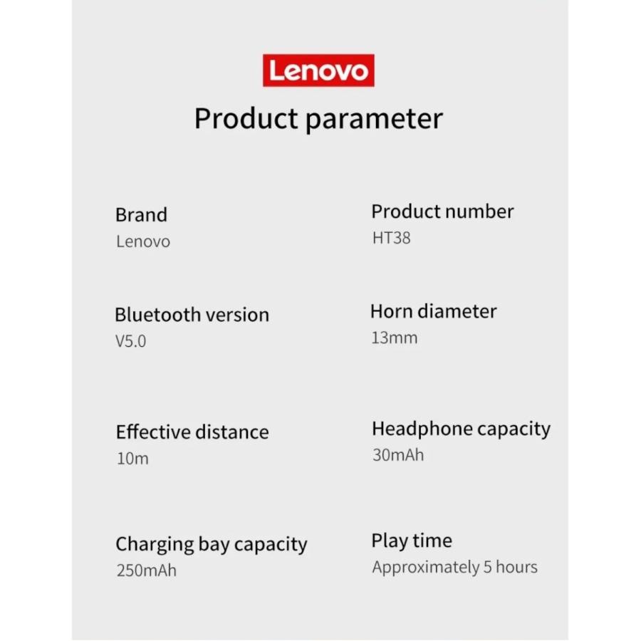 Lenovo レノボ ワイヤレス イヤホン Bluetooth 5.0 防水 アクティブノイズキャンセル 音楽 ht38｜apice-store｜13