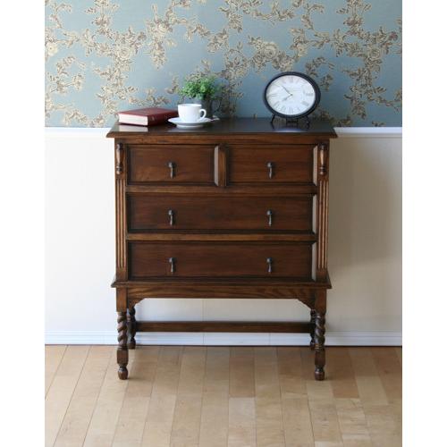 輸入家具 アンティーク風チェスト 木製 3段 引出し収納家具 オーク材