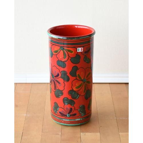 正規認証品 新規格 花模様 傘立て 陶器 イタリアンレッド 素敵 イタリア製 エレガント クラシック お洒落 可愛い インテリア 輸入 ずん胴 丸型 赤色 送料無料 コンパクト