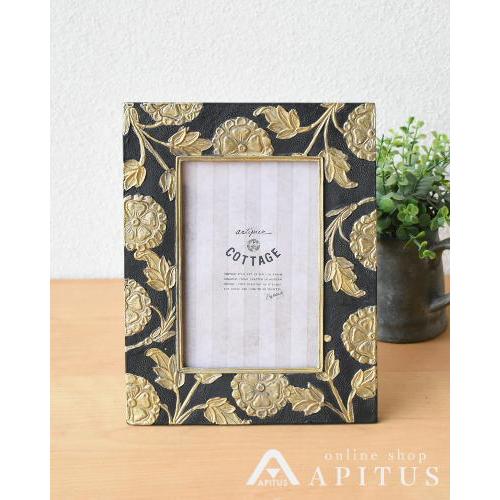 フォトフレーム 写真立て 壁掛け可 フラワー ブラック ゴールド アンティーク調 リビング 飾り 輸入雑貨 和モダン オリエンタル 花模様 インテリア 327 45 1712b 輸入家具の販売 通販 アピタス 通販 Yahoo ショッピング