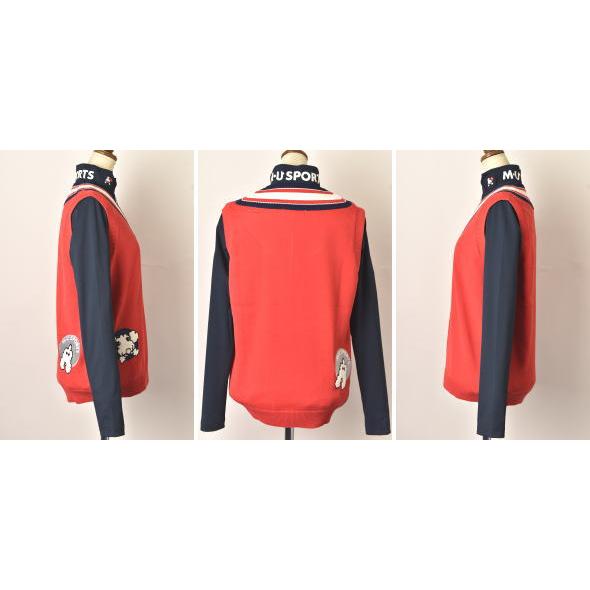 50％OFFセール！MUスポーツ M・U SPORTS ゴルフ 2023秋冬新作 レディース Vネックニットベスト 服 ゴルフウェア M・U SPORTS 50％OFFセール！ MUスポーツ ゴルフ 2023秋冬新作