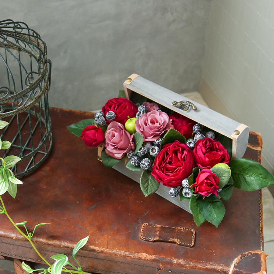 アーティフィシャルフラワー 造花 ボックス アレンジ バラ レッド 結婚 誕生日 記念日 母の日 ギフト プレゼント
