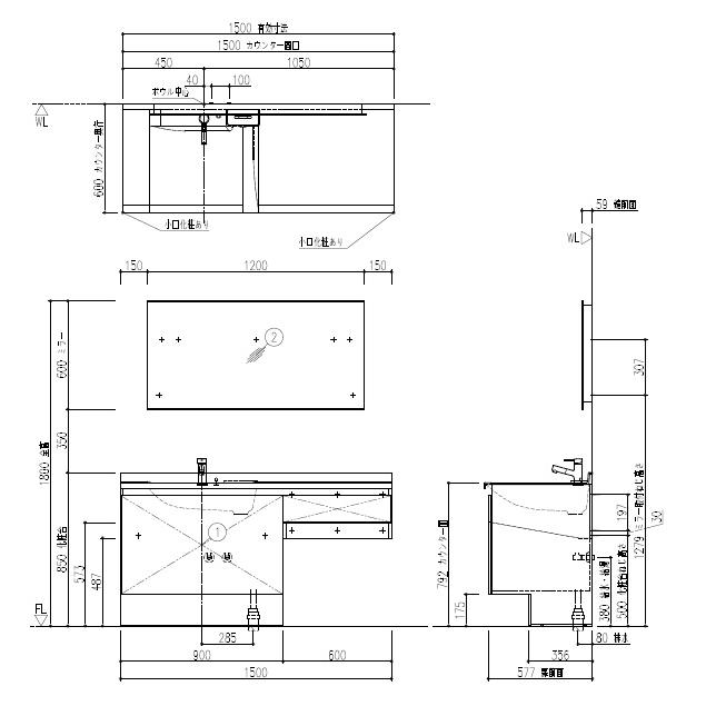 LIXIL リクシル カスタムバニティReフィル U1EKF-150DXVLKKANX/JZ3HK（ベースセット） MCS-1201HY(鏡） メーカー直送 | サティス | 02