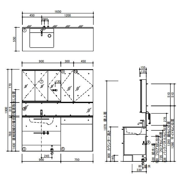 TOTO　エクスア　洗面化粧台　受注生産品　メーカー直送のため代引決済はできません　間口1650ミリ