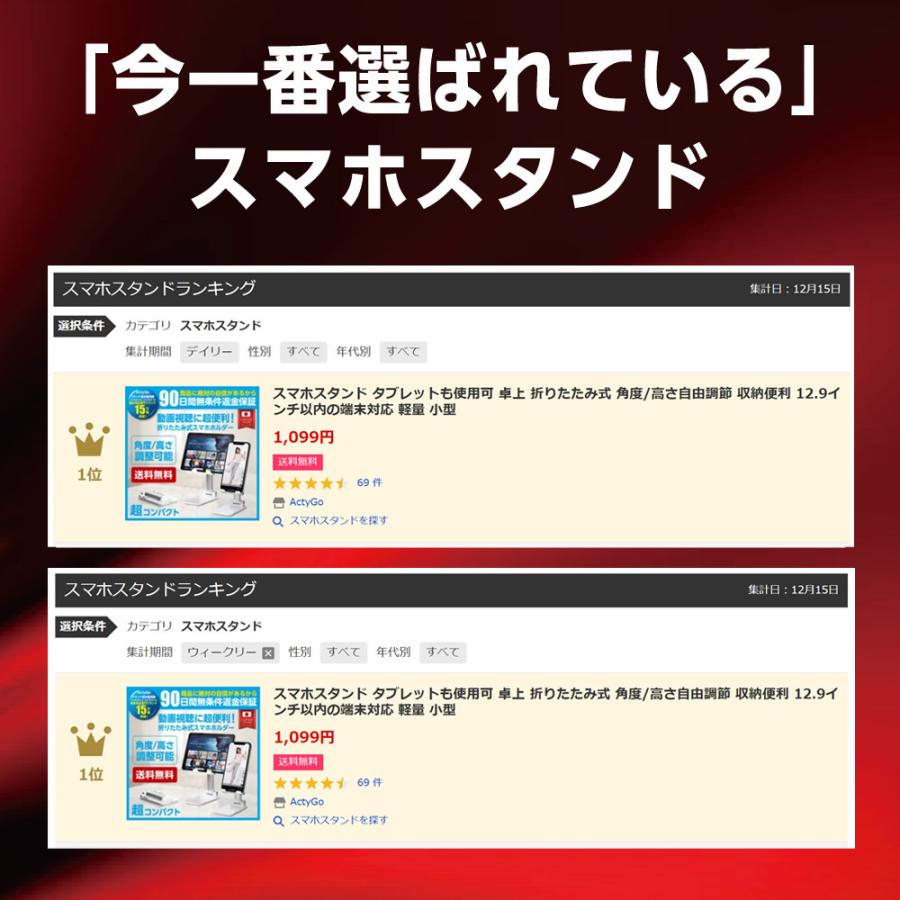 スマホスタンド 卓上 携帯用 一体型 折りたたみ 角度/高さ自由調節 収納便利 12.9インチ以内の端末対応 タブレット 軽量 小型 | ActyGo | 07