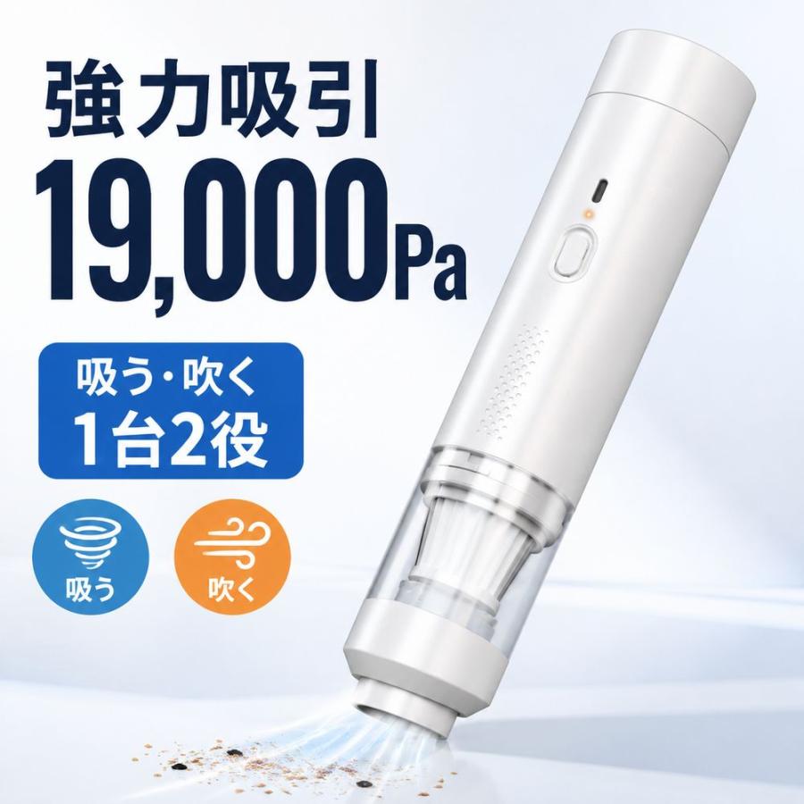 コードレスハンディ掃除機 19000Pa 吸う・吹く1台2役 車用 白 BP-005 | 