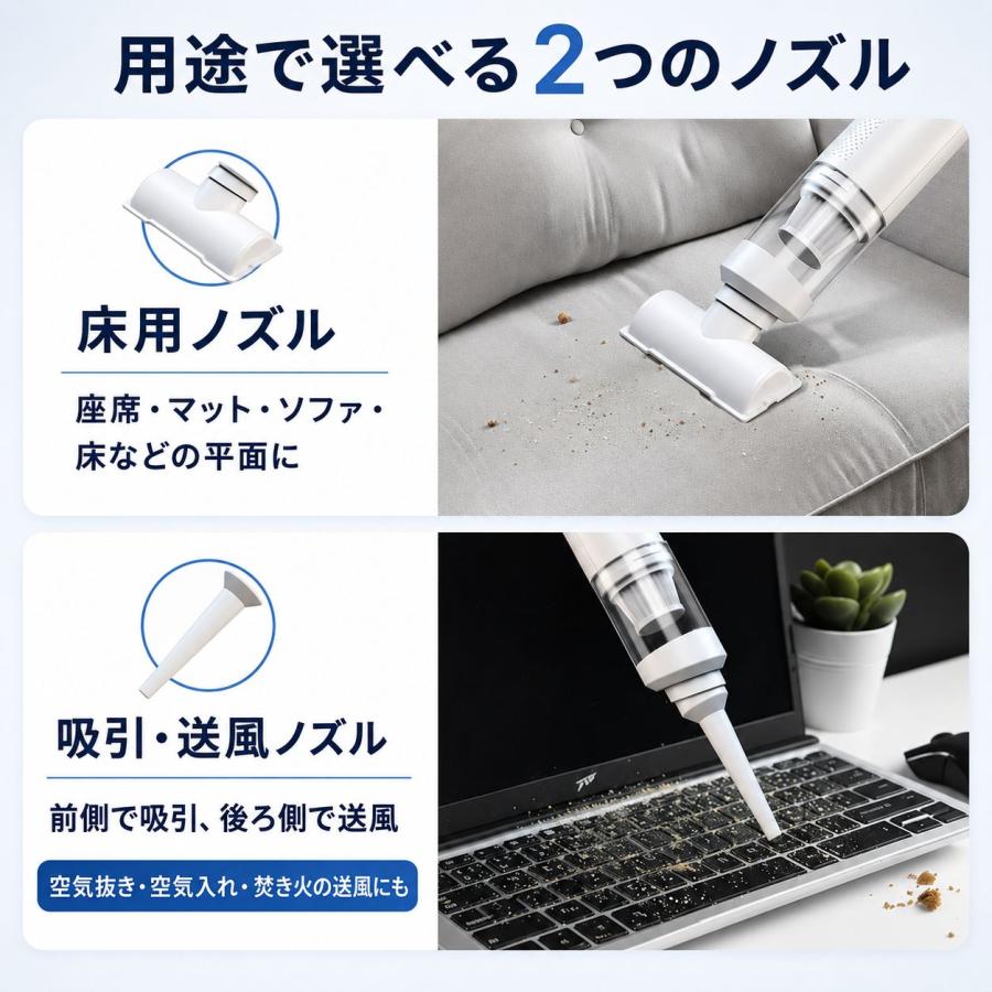 コードレスハンディ掃除機 19000Pa 吸う・吹く1台2役 車用 白 BP-005 |  | 14
