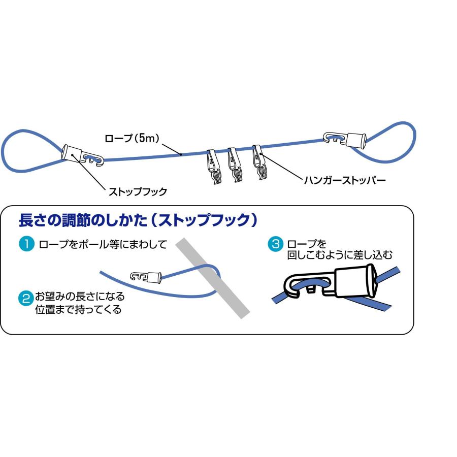 オーエ 洗濯 物干し ロープ ブルー 約長さ500cm ML2 洗濯ロープ 太巻 ハンガー 掛けられる スリット付｜apm-store｜05