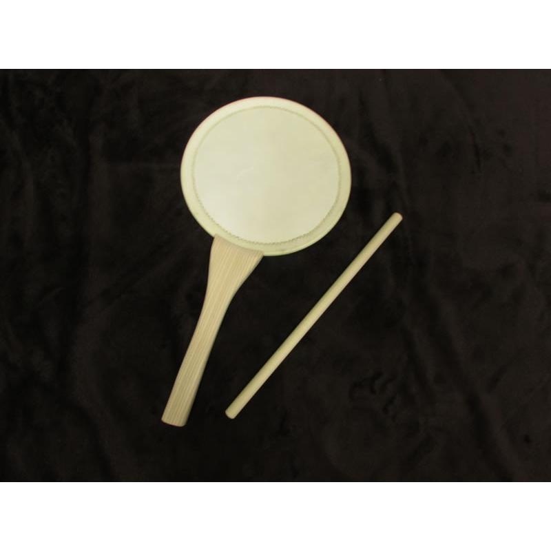 三島屋楽器店 うちわ太鼓 バチ付 9寸 (27cm) 本皮製 (NO.327309) 団扇太鼓