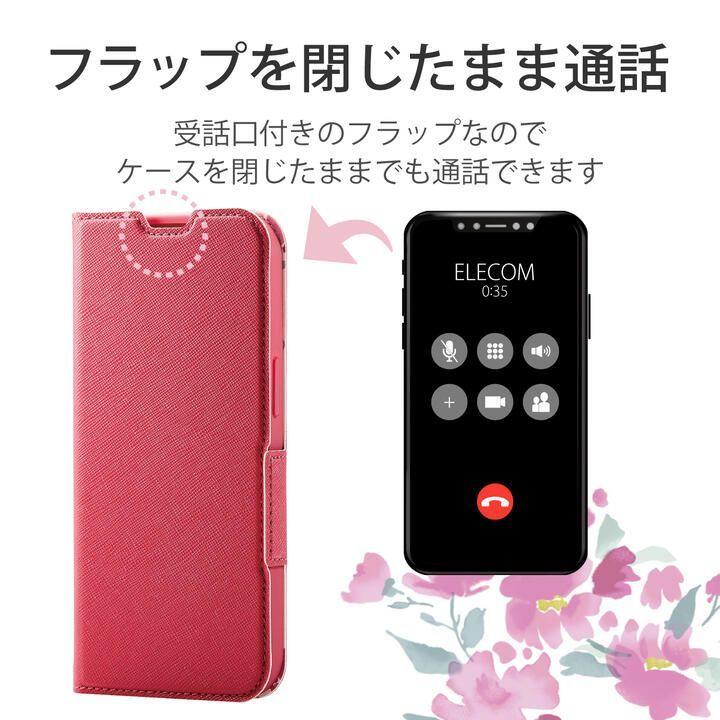 レザーケース 手帳型 UltraSlim Flowers 薄型 磁石付き ディープピンク iPhone 13 Pro｜appbankstore｜06