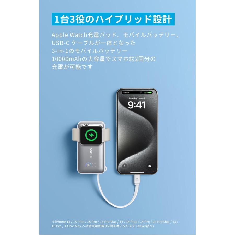 アンカー モバイルバッテリー 大容量 小型 Anker MagGo Power Bank (10000mAh, 35W, For Apple Watch) ホワイト アンカー モバイルバッテリー 大容量 小型 Anker MagGo Power Bank (10000mAh, 35W, For Apple Watch) ホワイト