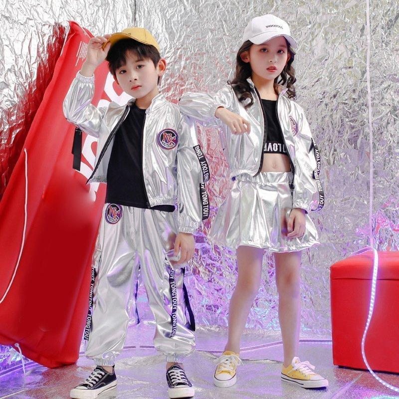 正規 キッズ ダンス キラキラ シルバー ヒップホップ 長袖 ジャケット セットアップ 子供 Hiphop 原宿系 ジャージダンス 演出服 ジャズダンス Materialworldblog Com