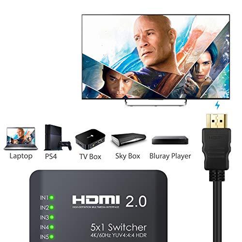 Neoteck HDMIセレクター 5力1出力 HDMI2.0 HDR 4K@60Hz対応 リモコン付属|apple-online|02
