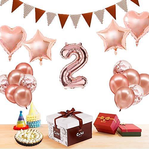 2歳 誕生日 飾り付け 23点セット ローズゴールド 数字2 きらきら風船飾り Happy Birthday 装飾 華やか おしゃれ バースデー デコ 通販