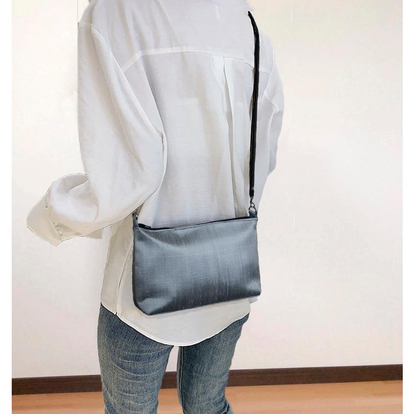 シルクポシェット シャイニーグレー【シルク100% ハンドメイド 