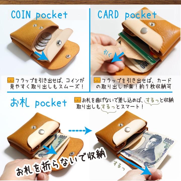 牛革 栃木レザー 【お札 コイン カード】 コンパクト ウォレット 財布
