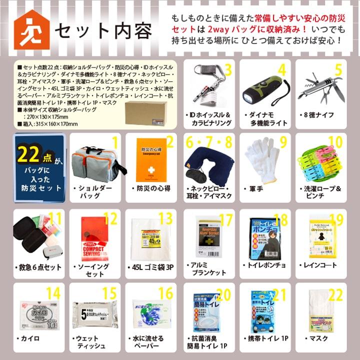 防災のプロが選んだ22点入り 緊急時持ち出し用2way防災セット