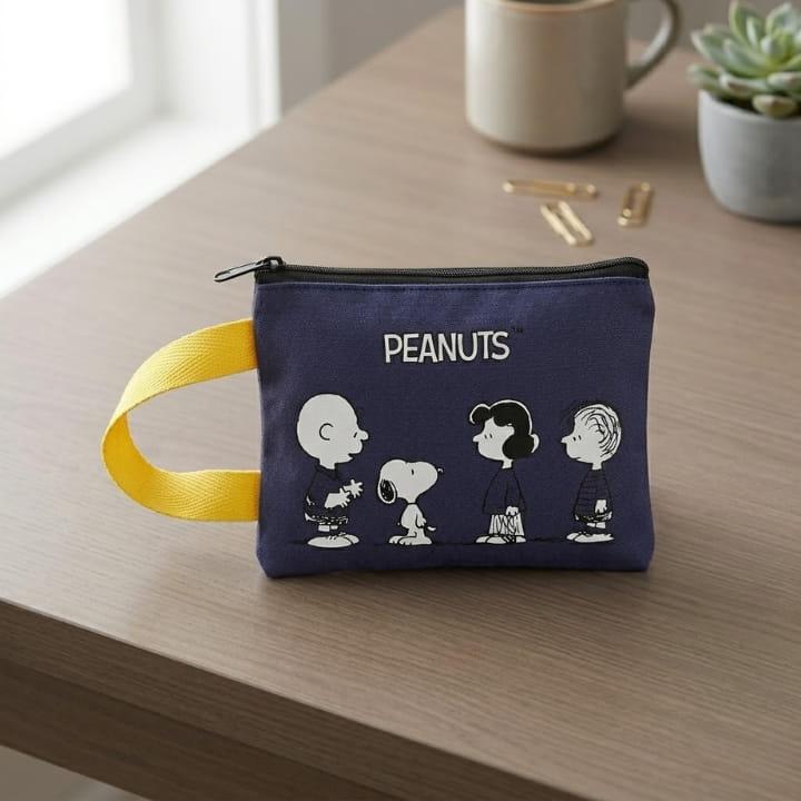 SNOOPY スヌーピー ポーチ ライン コットンポーチ ハンドル付き