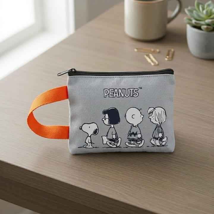 SNOOPY スヌーピー ポーチ ライン コットンポーチ ハンドル付き