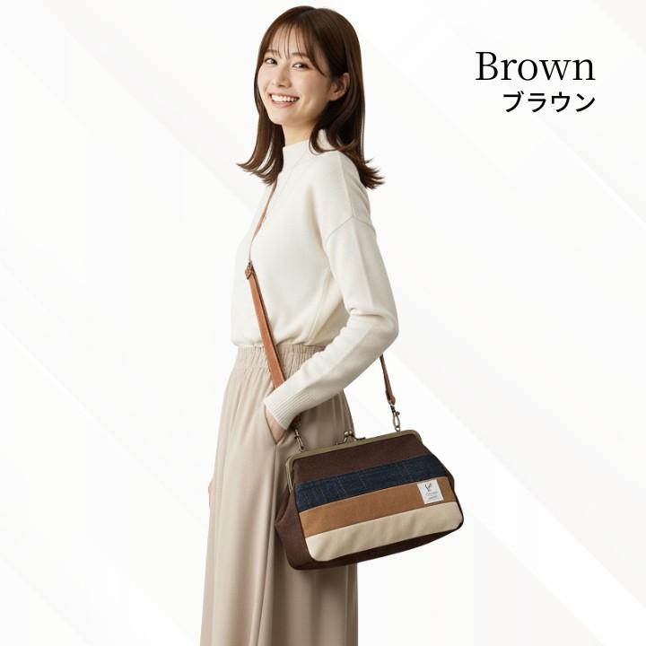 Lafiel ラフィール デニムパッチワーク がま口ショルダーバッグ 綿