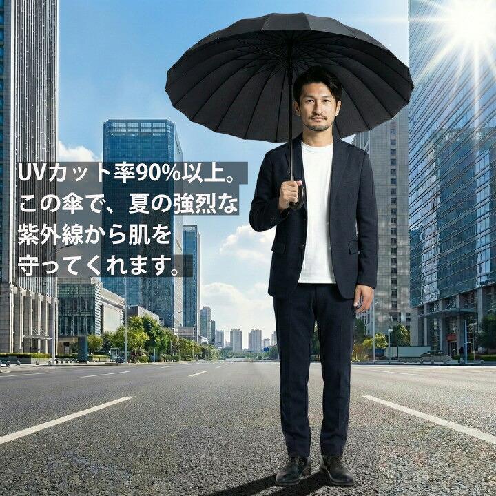 Nano-teck 超撥水 耐風傘 メンズ長傘 24本骨 オールグラスファイバー